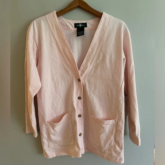 Vintage Hunt Club Cardigan Light Pink Size Small Button Front 100% Cotton - Picture 1 of 5